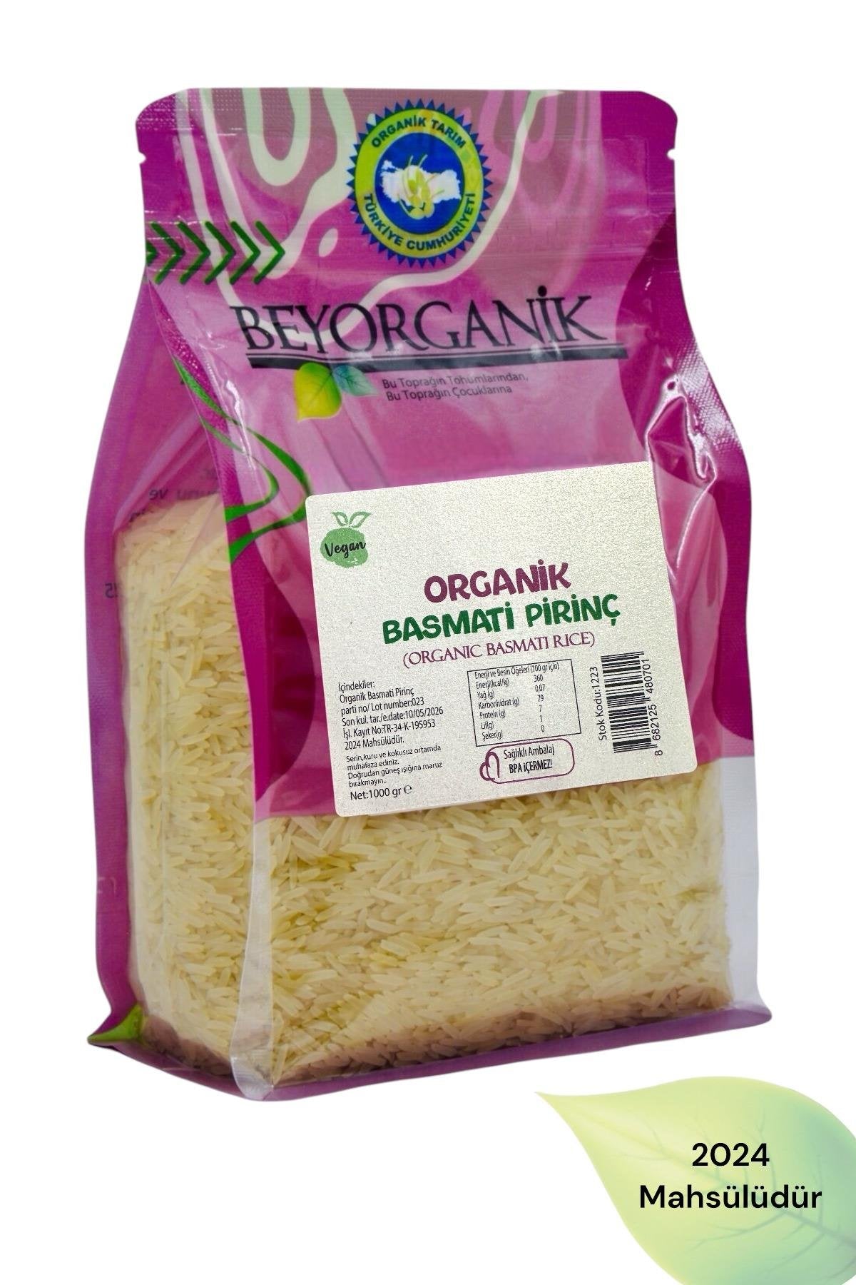 BEYORGANİK-Organik Basmati pirinç 1000gr (Pestisit ve Aflatoksin Analizli)-12 Adet