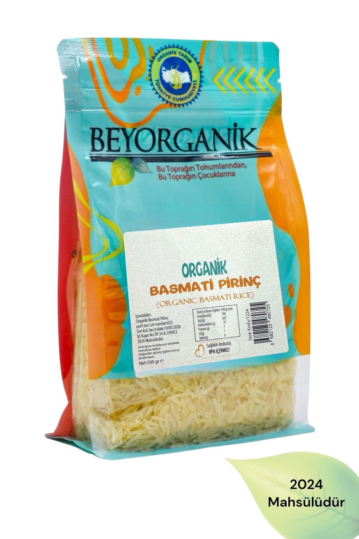 BEYORGANİK-Organik Basmati Pirinç 500gr  (PESTİSİT VE AFLATOKSİN ANALİZLİ)-12 Adet