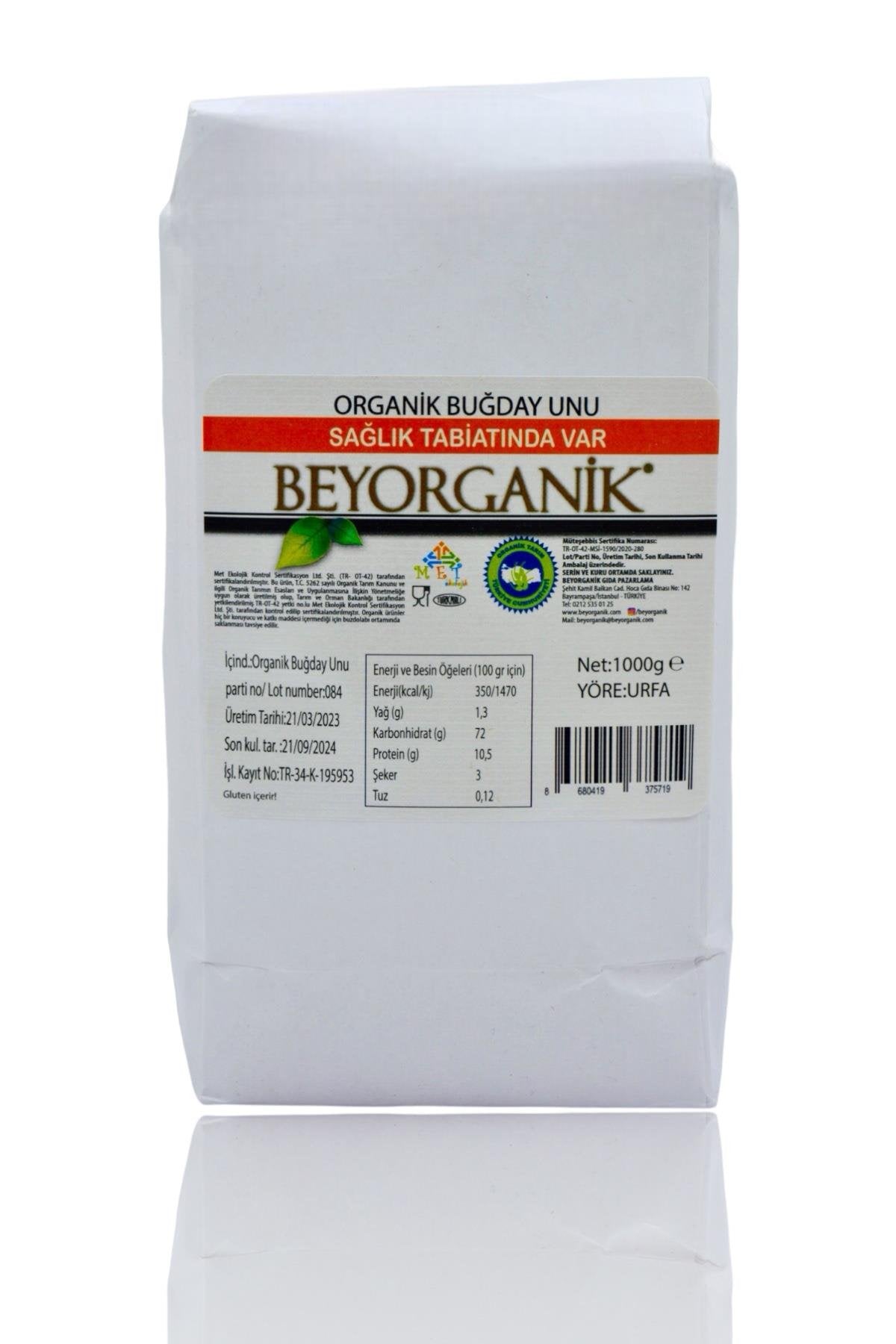 BEYORGANİK-Organik Buğday Unu 1kg (Pestisit ve Aflatoksin Analizli)-12 Adet