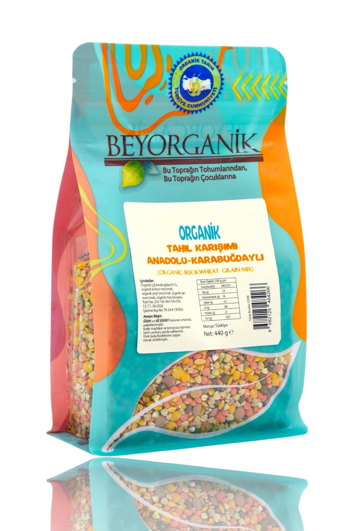 BEYORGANİK-Organik Tahıl Karışımı 440gr Anadolu KARABUĞDAYLI    (PESTİSİT VE AFLATOKSİN ANALİZLİ)-12 Adet