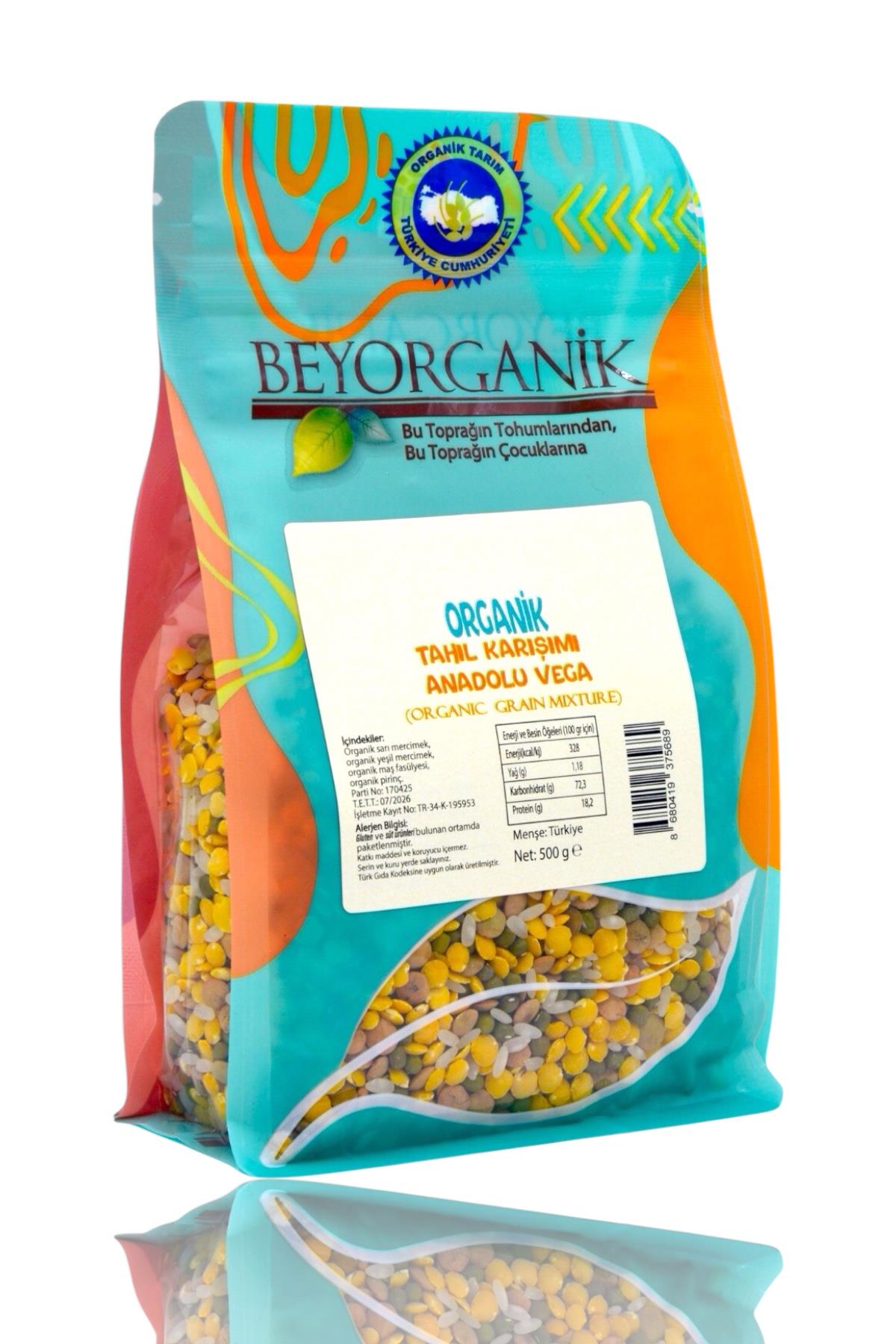 BEYORGANİK-Organik Tahıl Karışımı 500gr    Anadolu VEGA     (Pestisit ve Aflatoksin Analizli)-12 Adet