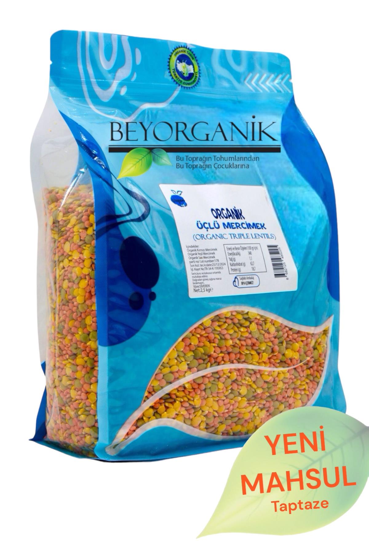 BEYORGANİK-Organik Tahıl Karışımı Üçlü 2,5kg  (PESTİSİT VE AFLATOKSİN ANALİZLİ)-12 Adet