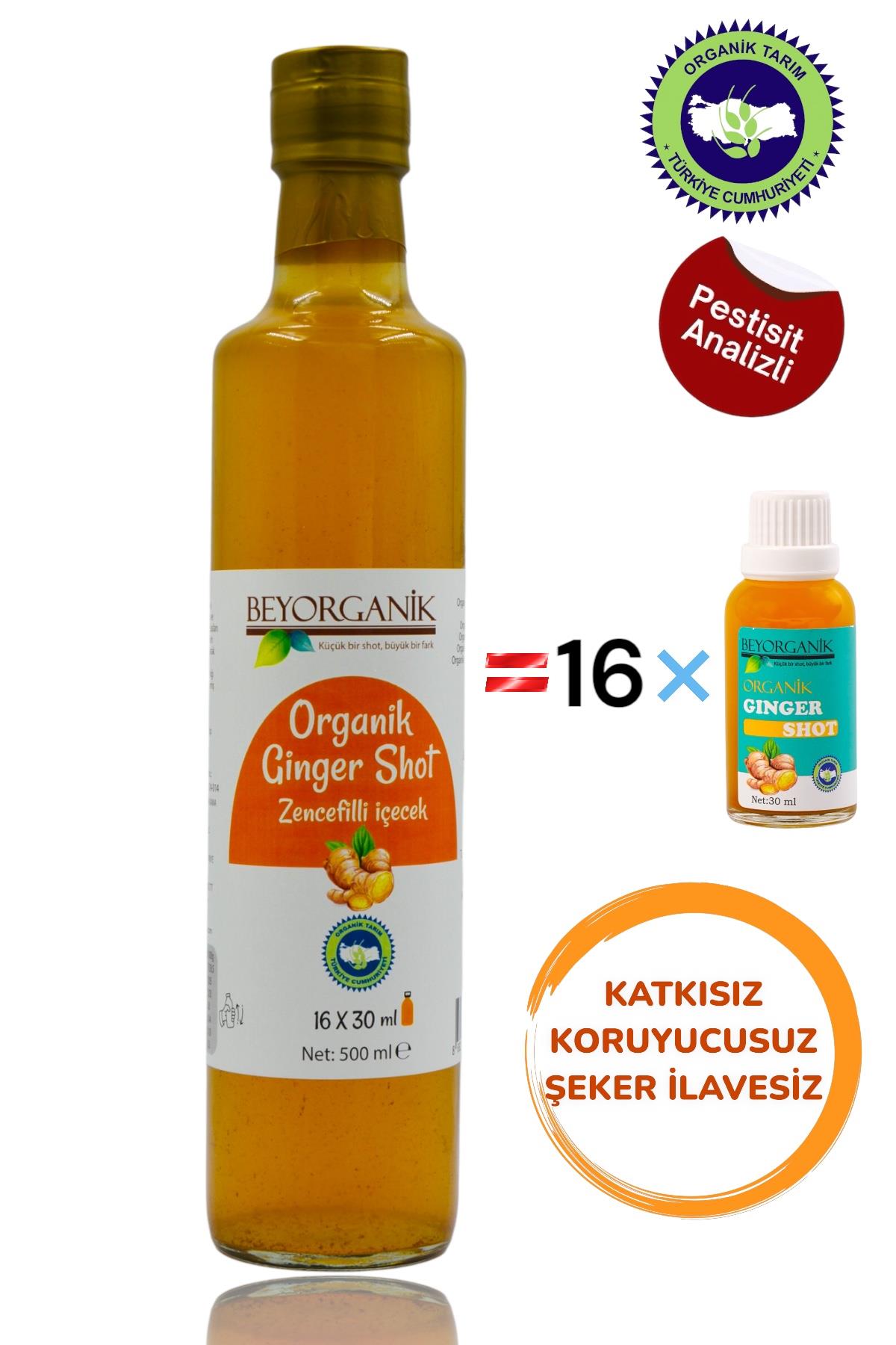 BEYORGANİK-Organik Ginger Shot Zencefilli içecek 500ml = 16x30 ml-12 Adet