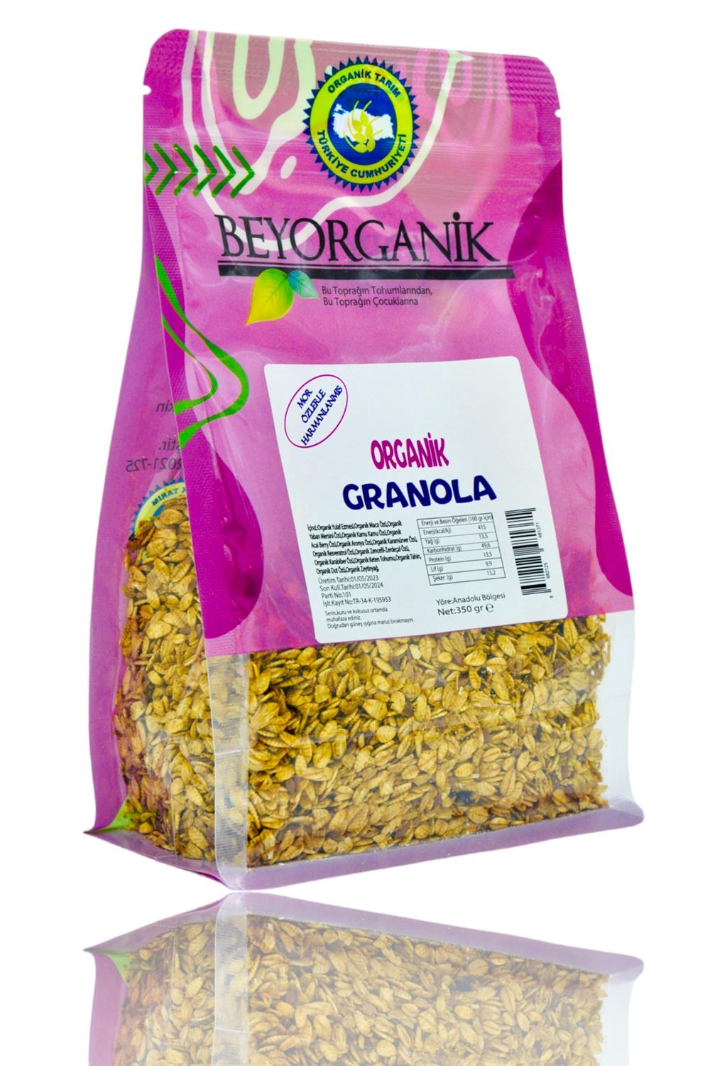 BEYORGANİK-Organik Granola 350gr    Mor Özlerle Harmanlanmış   (PESTİSİT VE AFLATOKSİN ANALİZLİ)-12 Adet