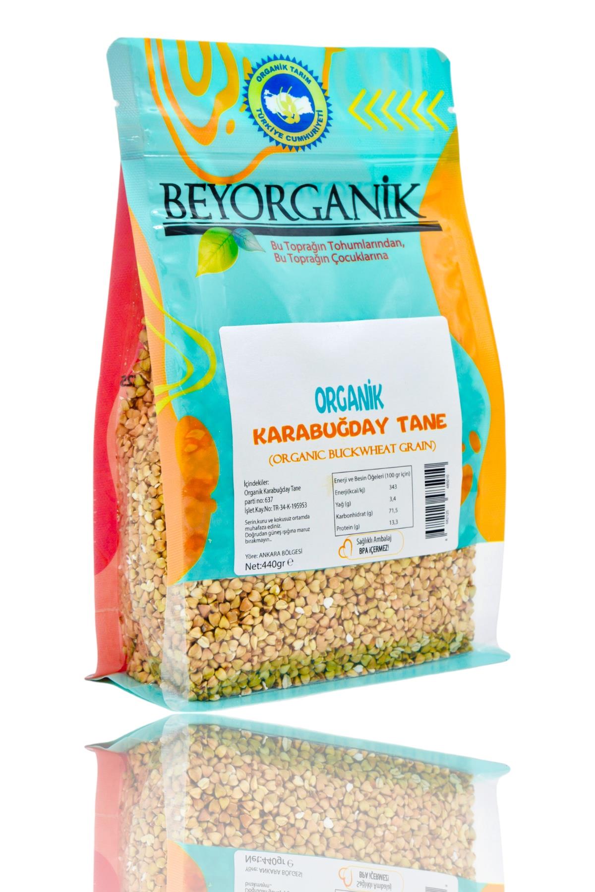 BEYORGANİK-Organik Karabuğday Tane 440gr    (PESTİSİT VE AFLATOKSİN ANALİZLİ)-12 Adet