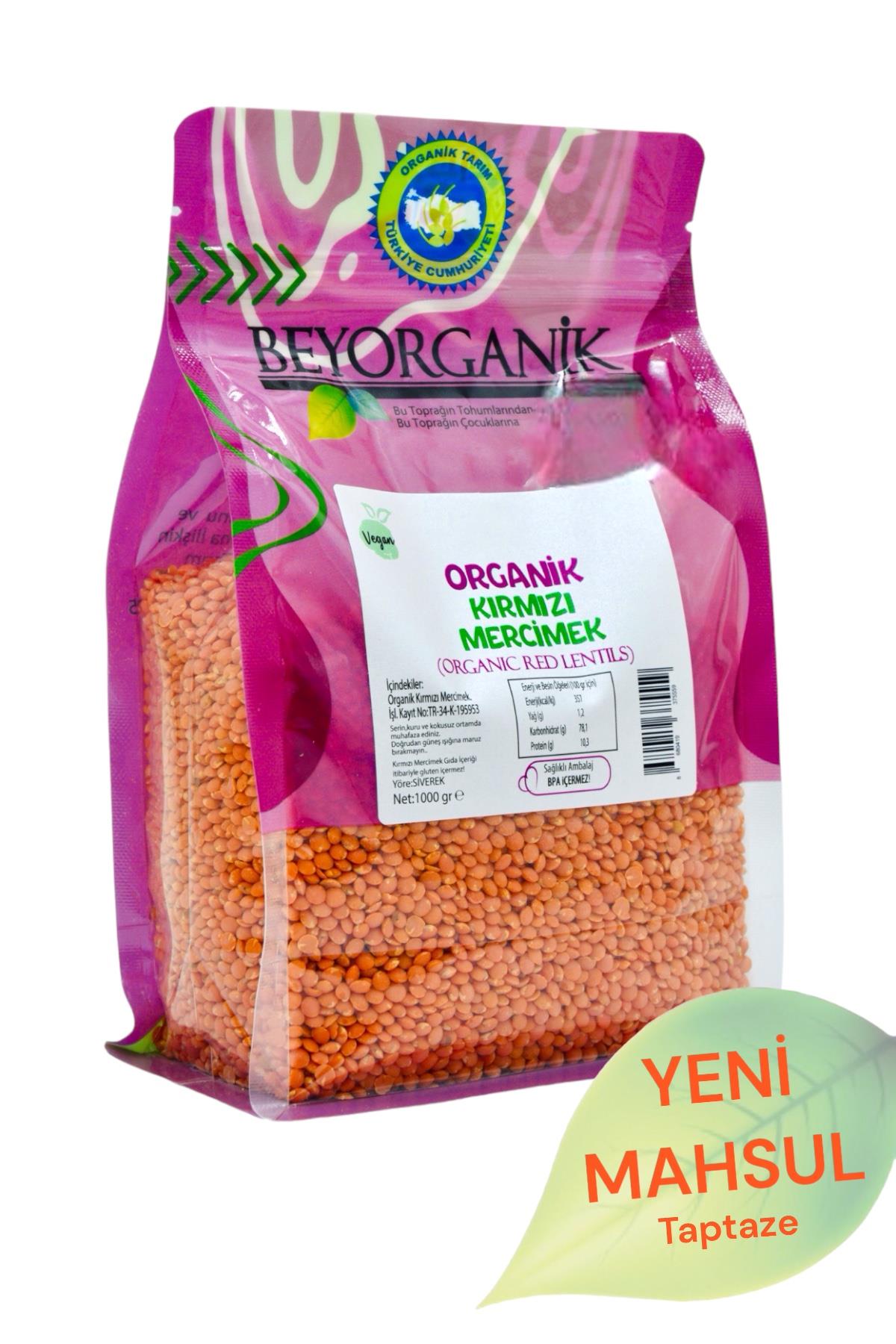 BEYORGANİK-Organik Kırmızı Mercimek 1kg (Pestisit ve Aflatoksin Analizli)-12 Adet