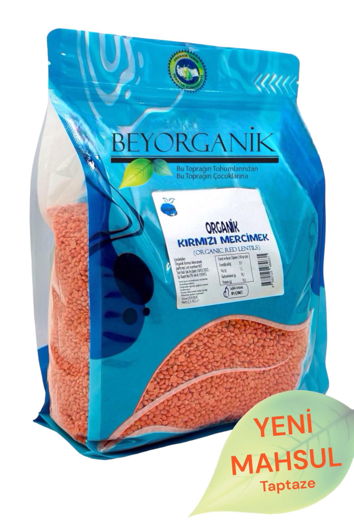 BEYORGANİK-Organik Kırmızı Mercimek 2,5kg      (PESTİSİT VE AFLATOKSİN ANALİZLİ)-12 Adet