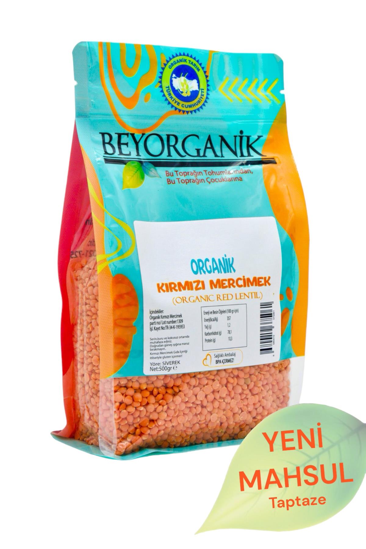 BEYORGANİK-Organik Kırmızı Mercimek 500gr (PESTİSİT VE AFLATOKSİN ANALİZLİ)-12 Adet