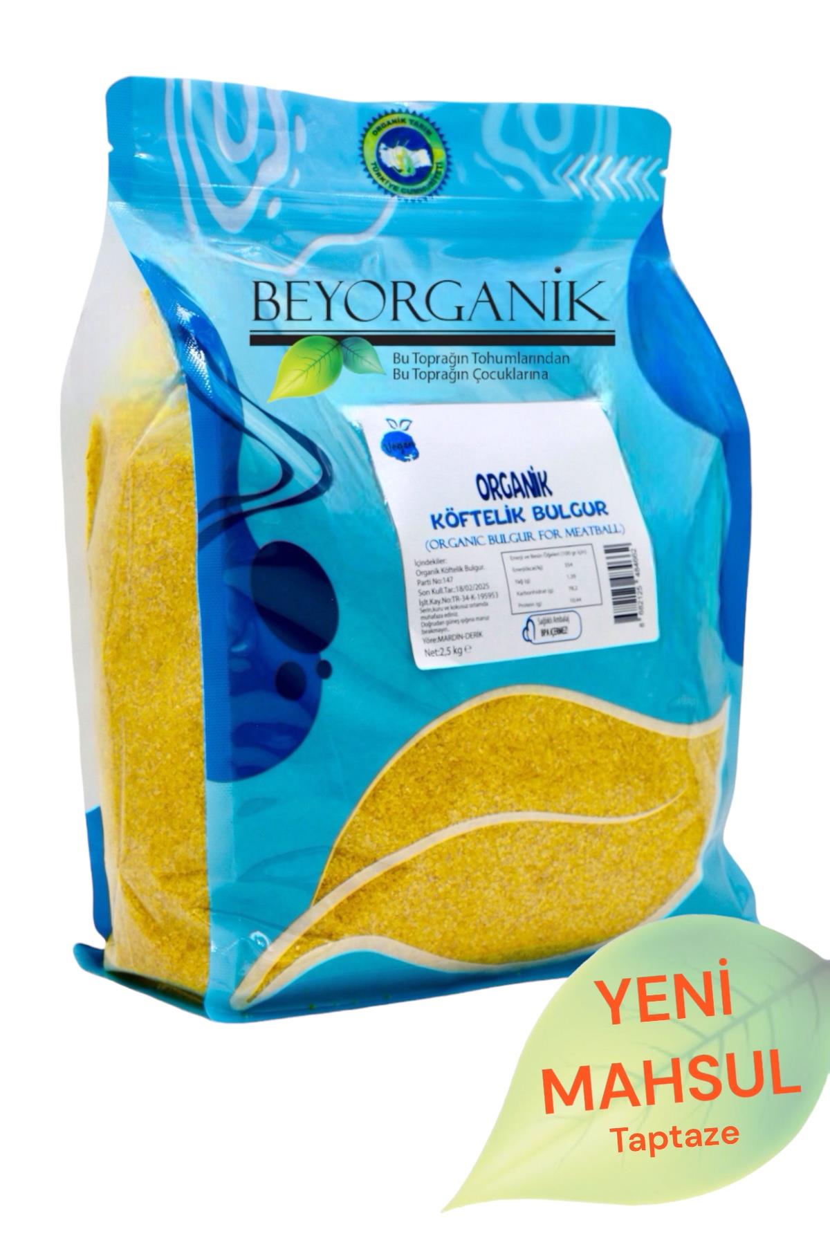 BEYORGANİK-Organik Köftelik Bulgur 2,5kg    (PESTİSİT VE AFLATOKSİN ANALİZLİ)-12 Adet