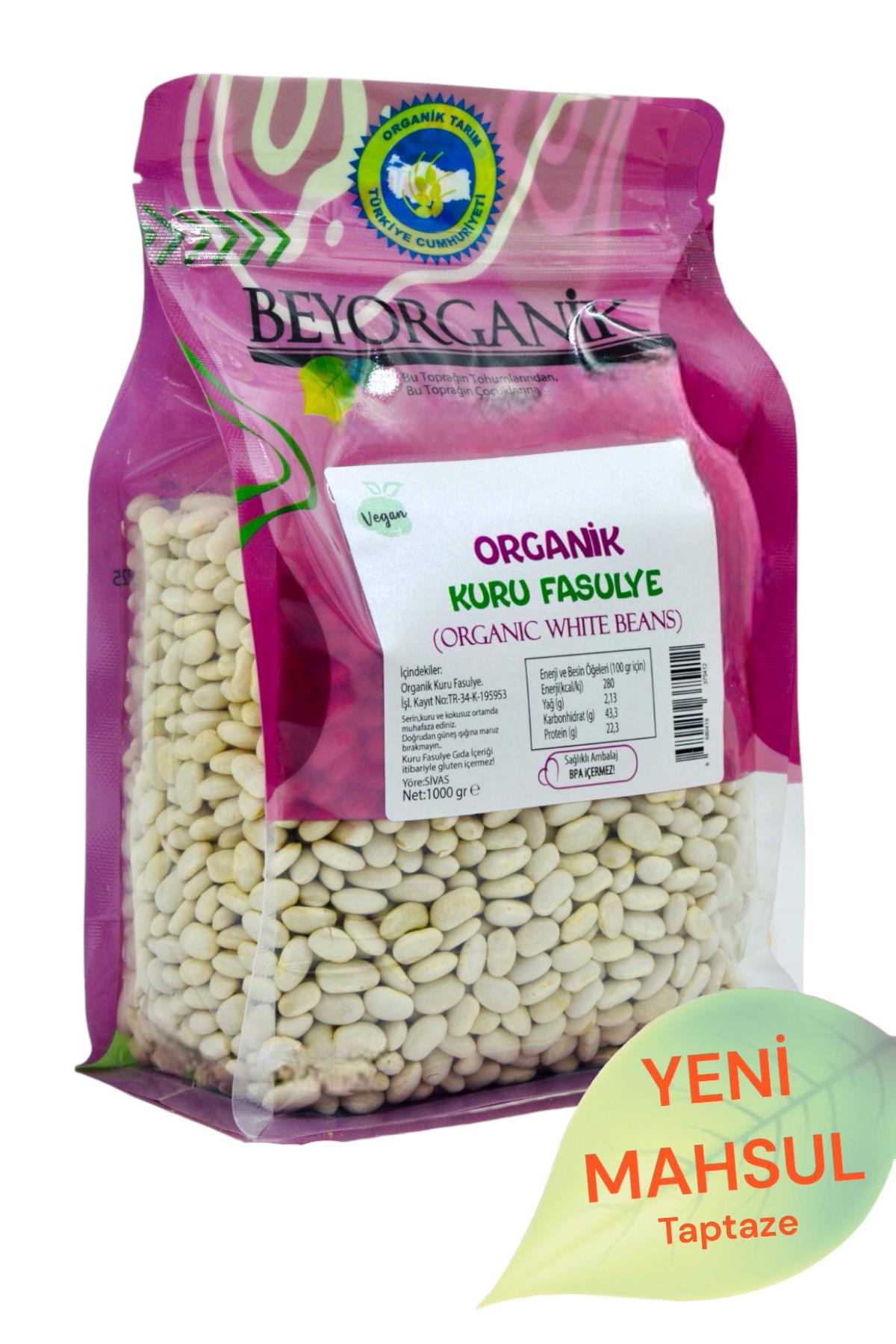 BEYORGANİK-Organik Kuru Fasulye 1kg DERMASON     (Pestisit ve Aflatoksin Analizli)-12 Adet