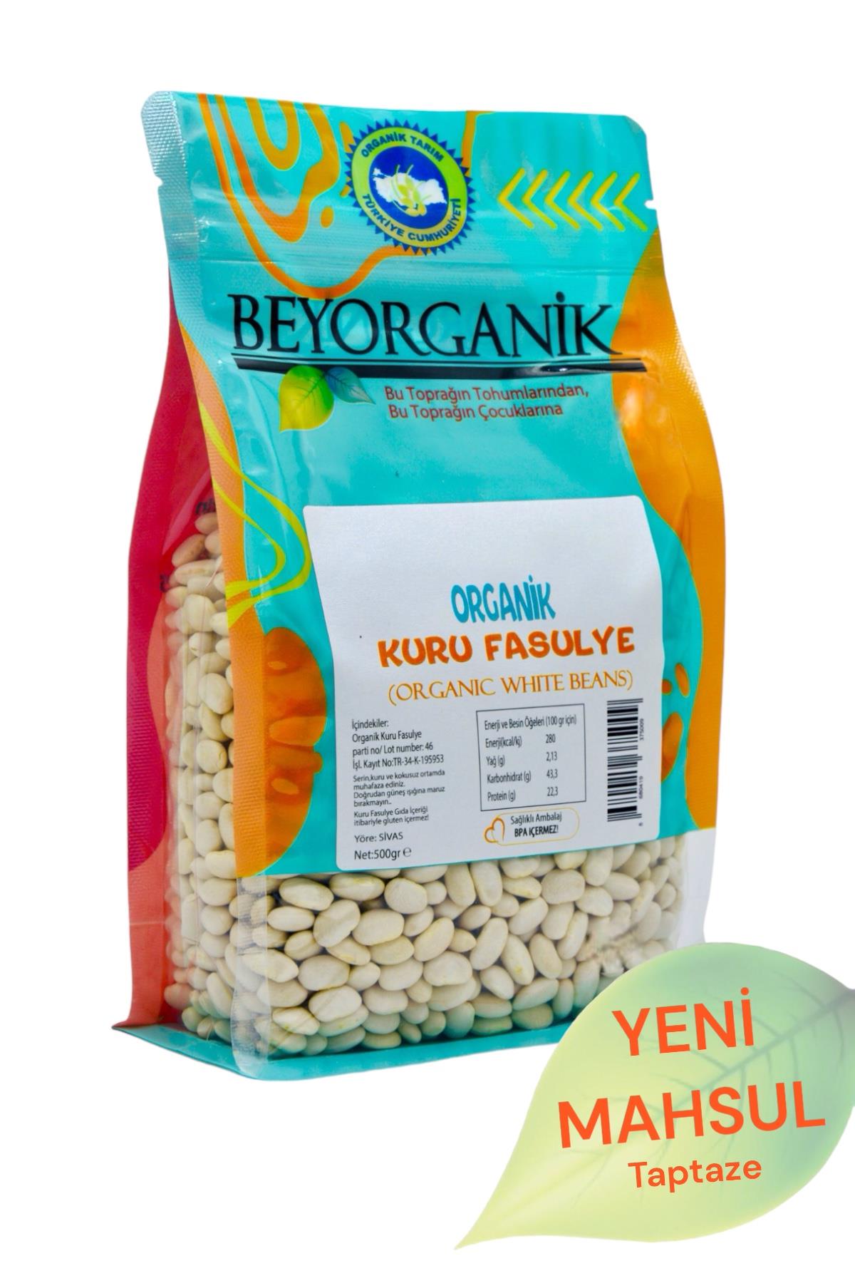 BEYORGANİK-Organik Kuru Fasulye 500gr DERMASON   (Pestisit ve Aflatoksin Analizli)-12 Adet
