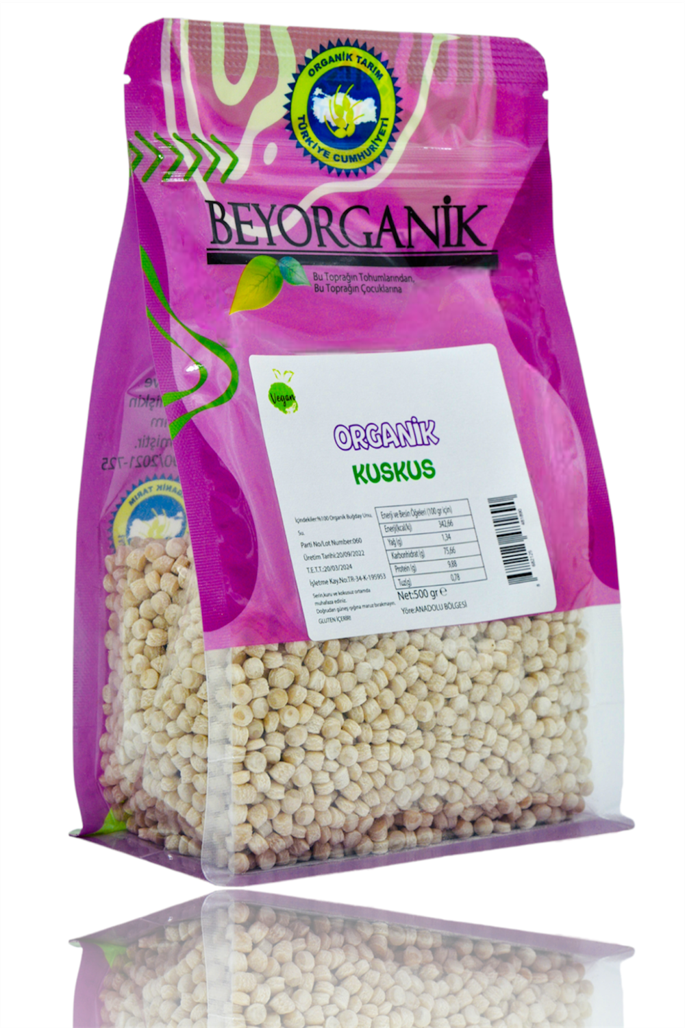 BEYORGANİK-Organik Kuskus 500gr    (PESTİSİT VE AFLATOKSİN ANALİZLİ)-12 Adet