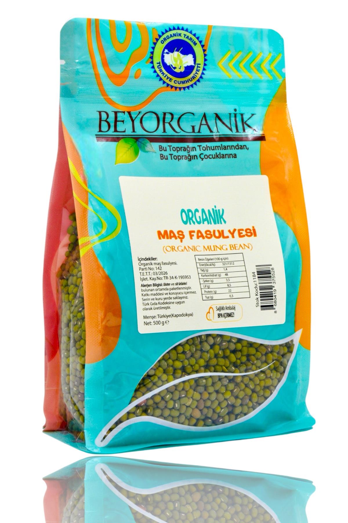 BEYORGANİK-Organik Maş Fasulyesi 500gr    (Pestisit ve Aflatoksin Analizli)-12 Adet