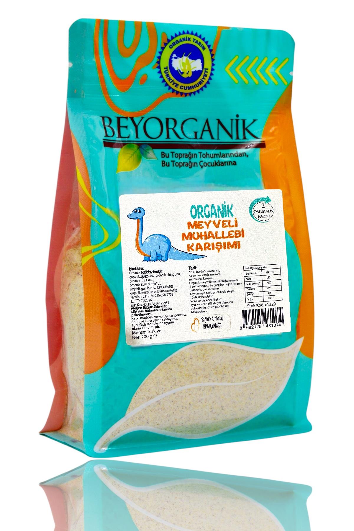 BEYORGANİK-Organik Meyveli Muhallebi Karışımı 200gr Organik Mürdüm Erik, Organik Dut, Organik Gün Kurusu +6ay  (PESTİSİT VE AFLATOKSİN ANALİZLİ)-12 Adet
