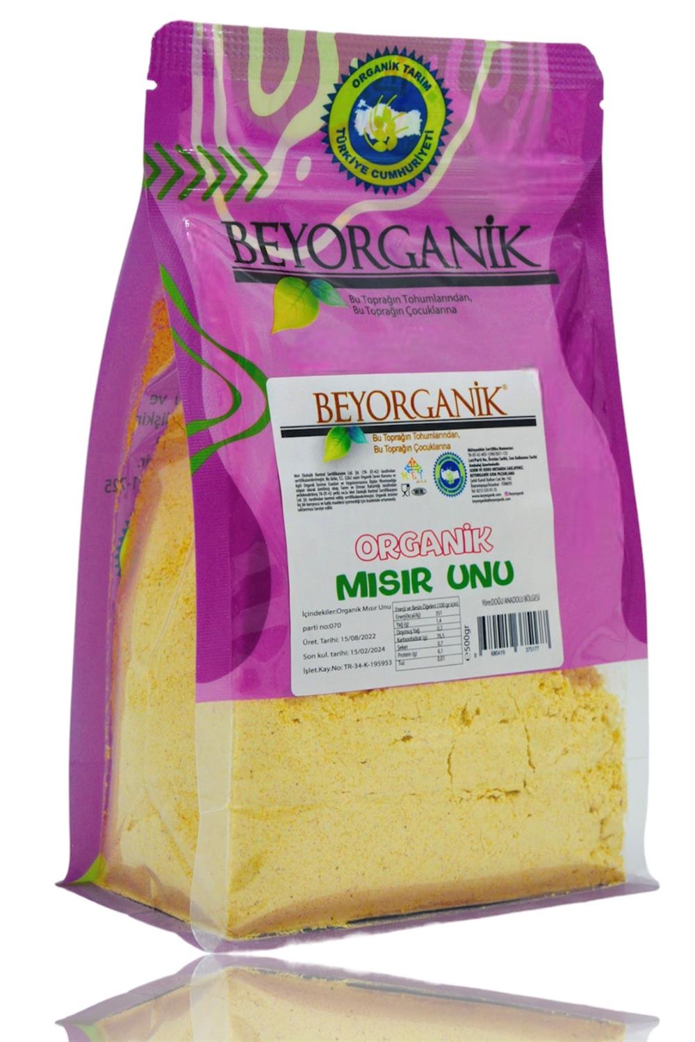 BEYORGANİK-Organik Mısır Unu 500gr   (Pestisit ve Aflatoksin Analizli)-12 Adet