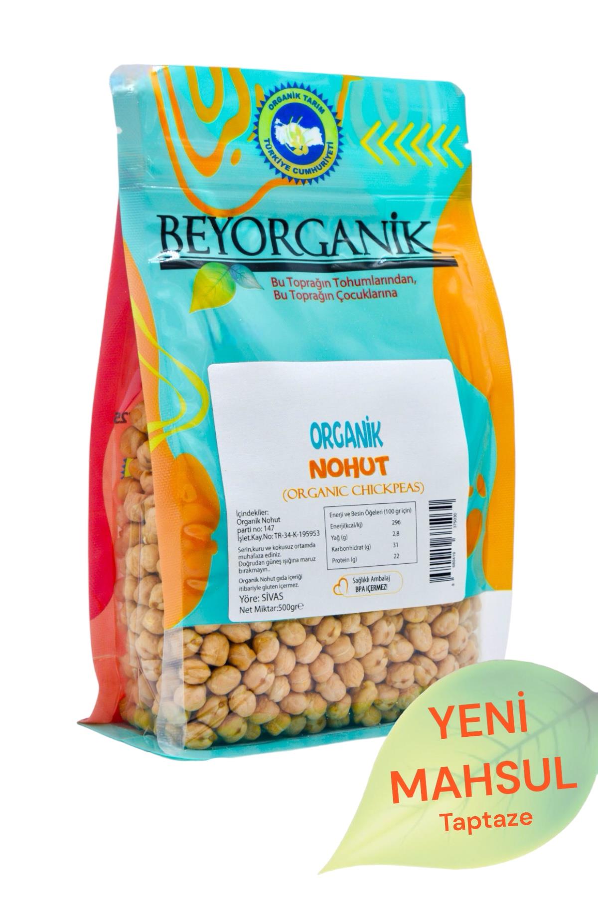 BEYORGANİK-Organik Nohut 500gr   (Pestisit ve Aflatoksin Analizli)-12 Adet