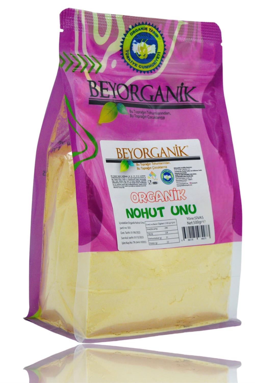 BEYORGANİK-Organik Nohut Unu 500gr    (Pestisit ve Aflatoksin Analizli)-12 Adet