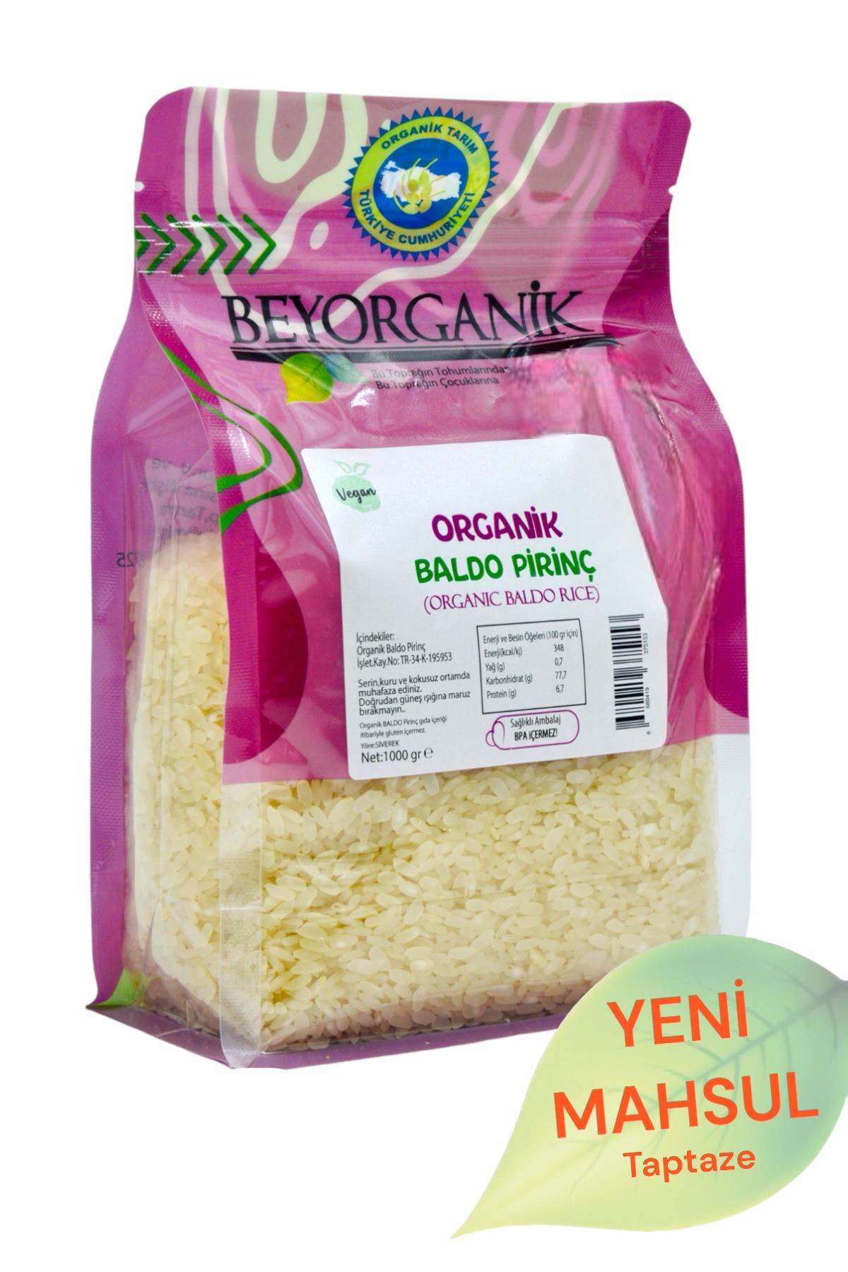 BEYORGANİK-Organik Pirinç Baldo 1kg   (Pestisit ve Aflatoksin Analizli)-12 Adet