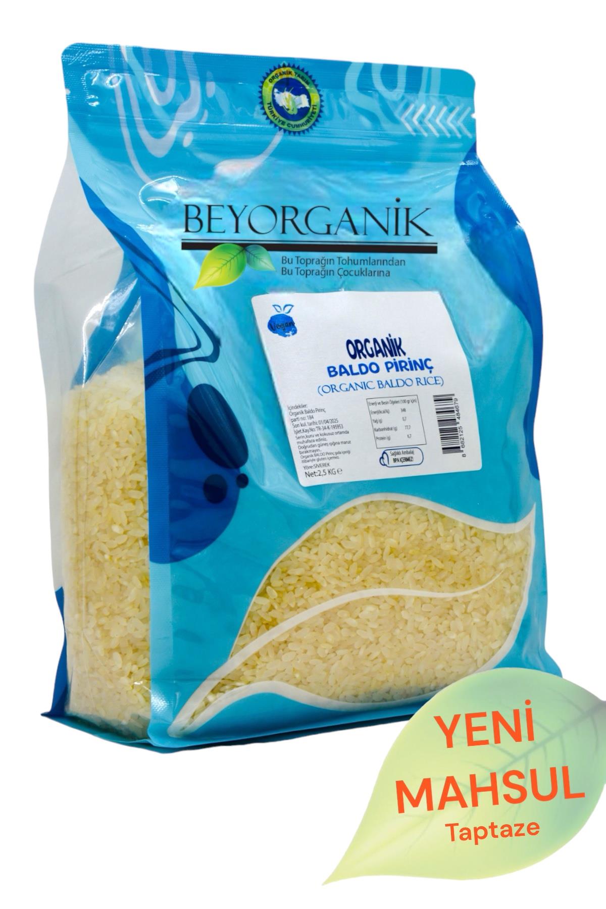 BEYORGANİK-Organik Pirinç Baldo 2,5kg      (PESTİSİT VE AFLATOKSİN ANALİZLİ)-12 Adet