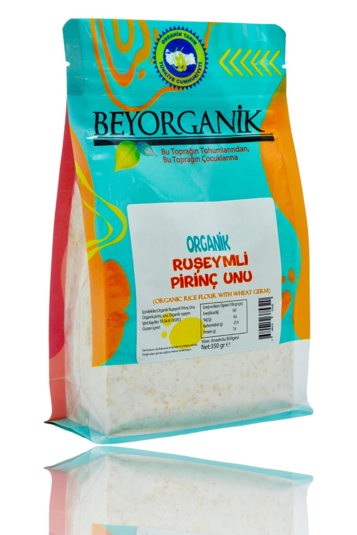 BEYORGANİK-Organik Pirinç Unu Ruşeymli 350gr +8ay   (Pestisit ve Aflatoksin Analizli)-12 Adet