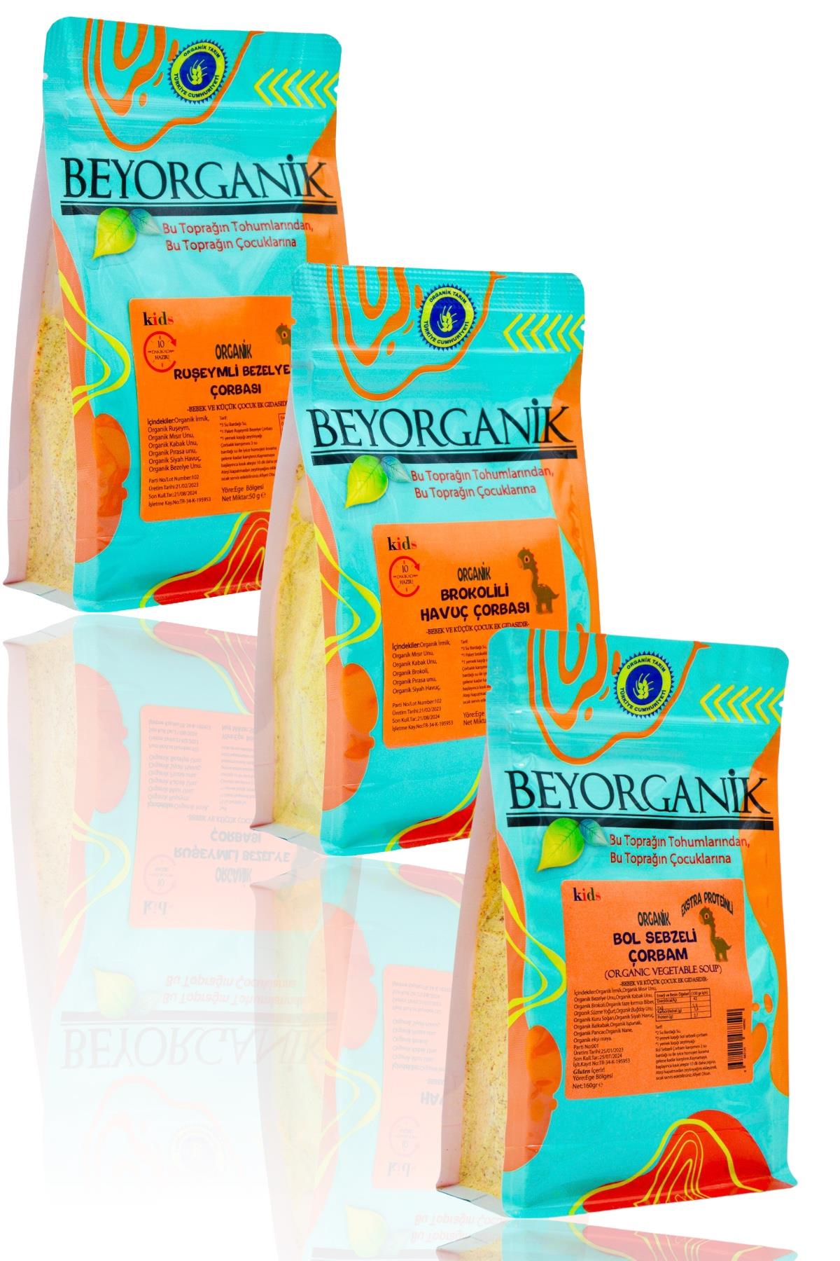 BEYORGANİK-Organik Sebze Çorbaları Paketi 3'lü 50gr    (Pestisit ve Aflatoksin Analizli)-12 Adet