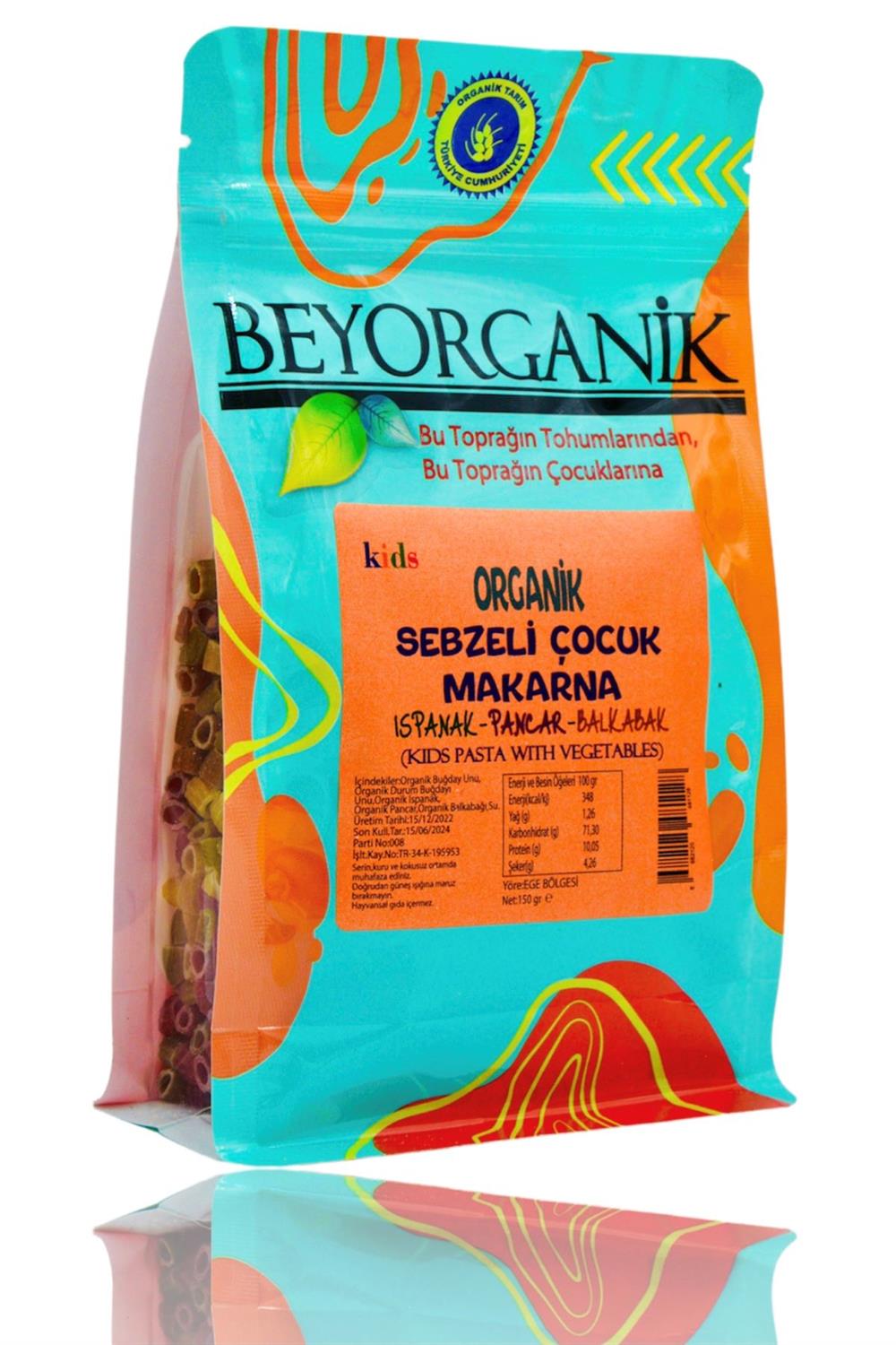 BEYORGANİK-Organik Sebzeli Çocuk Makarna %35 Sebzeli  150gr +8ay   (PESTİSİT VE AFLATOKSİN ANALİZLİ)-12 Adet