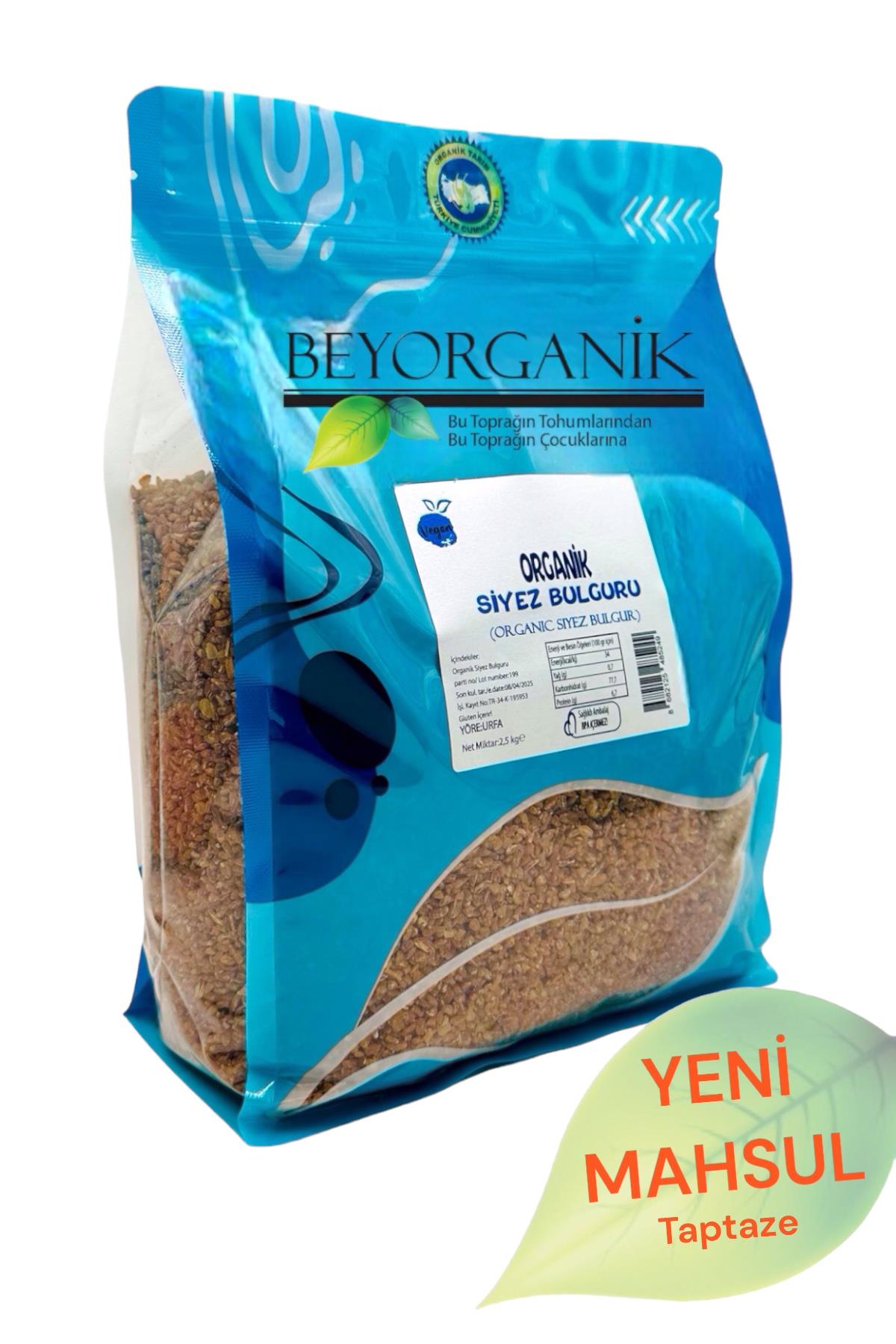 BEYORGANİK-Organik Siyez Pilavlık Bulgur 2,5kg  (PESTİSİT VE AFLATOKSİN ANALİZLİ)-12 Adet