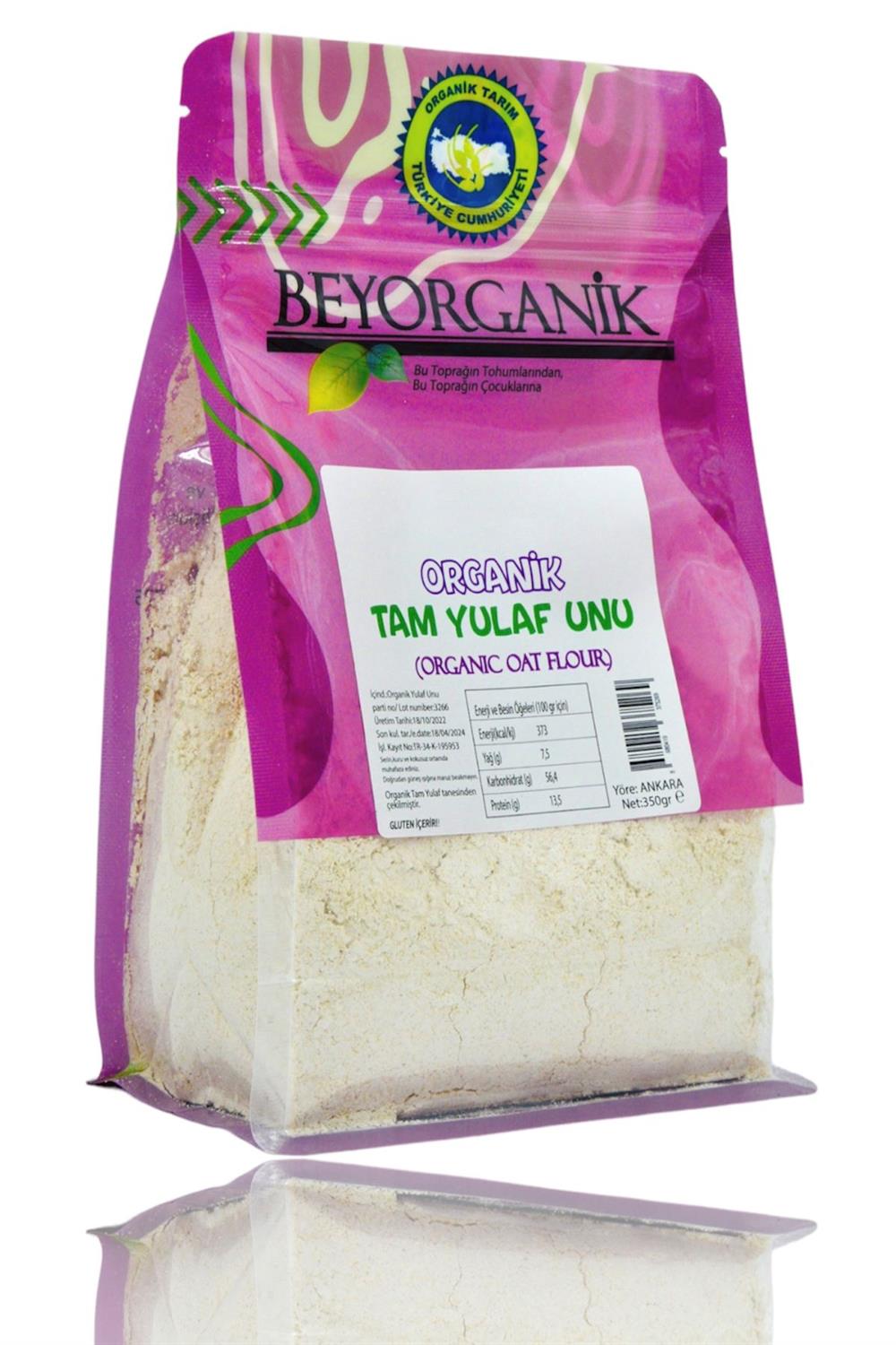 BEYORGANİK-Organik Tam Yulaf Unu 350gr   (Pestisit ve Aflatoksin Analizli)-12 Adet