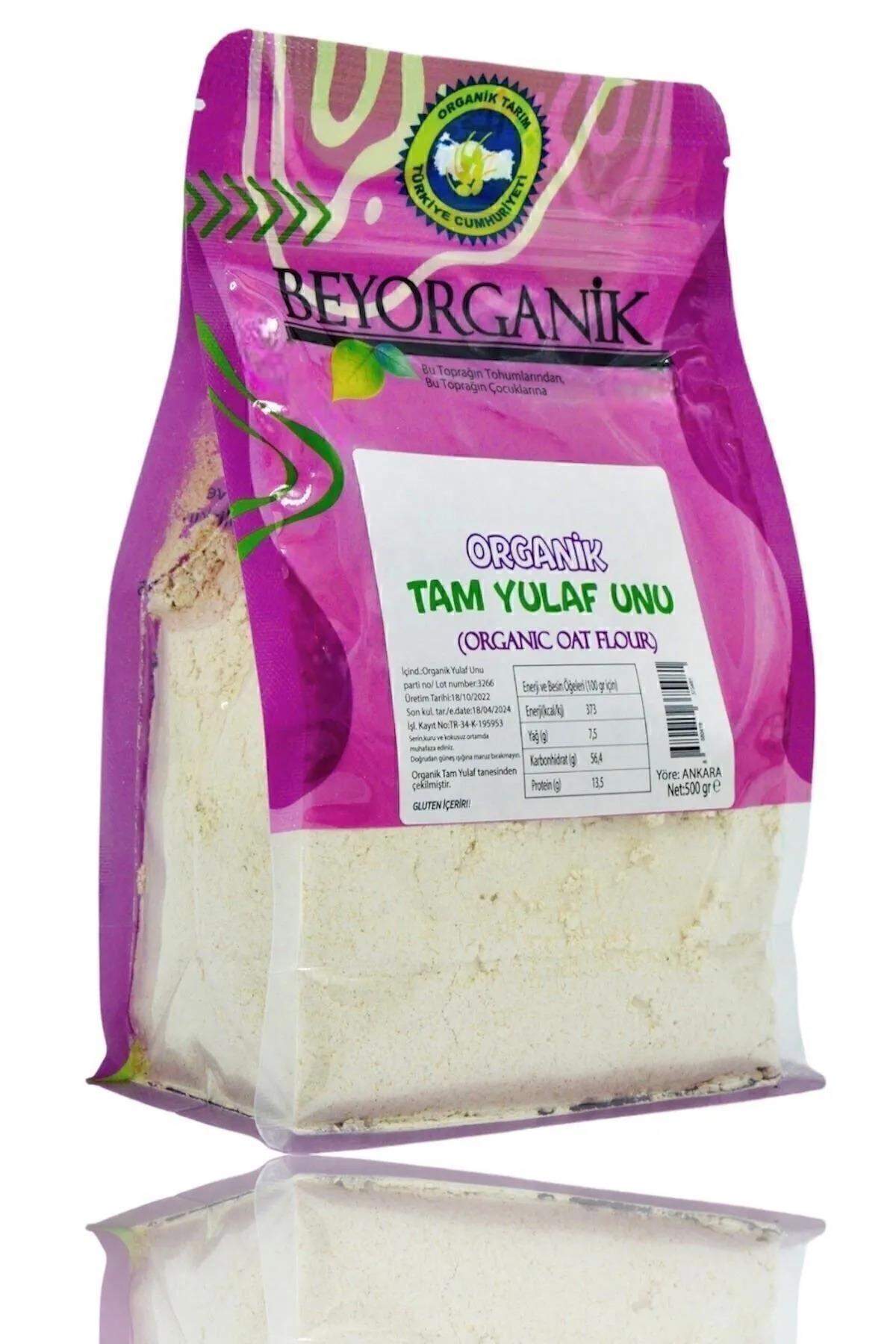 BEYORGANİK-Organik Tam Yulaf Unu 500gr    (Pestisit ve Aflatoksin Analizli)-12 Adet