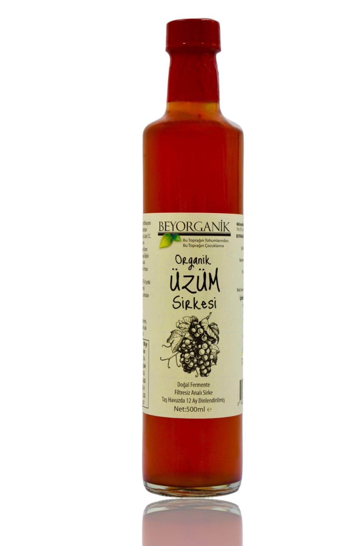 BEYORGANİK-Organik Üzüm Sirkesi 500ml     (PESTİSİT VE AĞIR METAL ANALİZLİ)-12 Adet