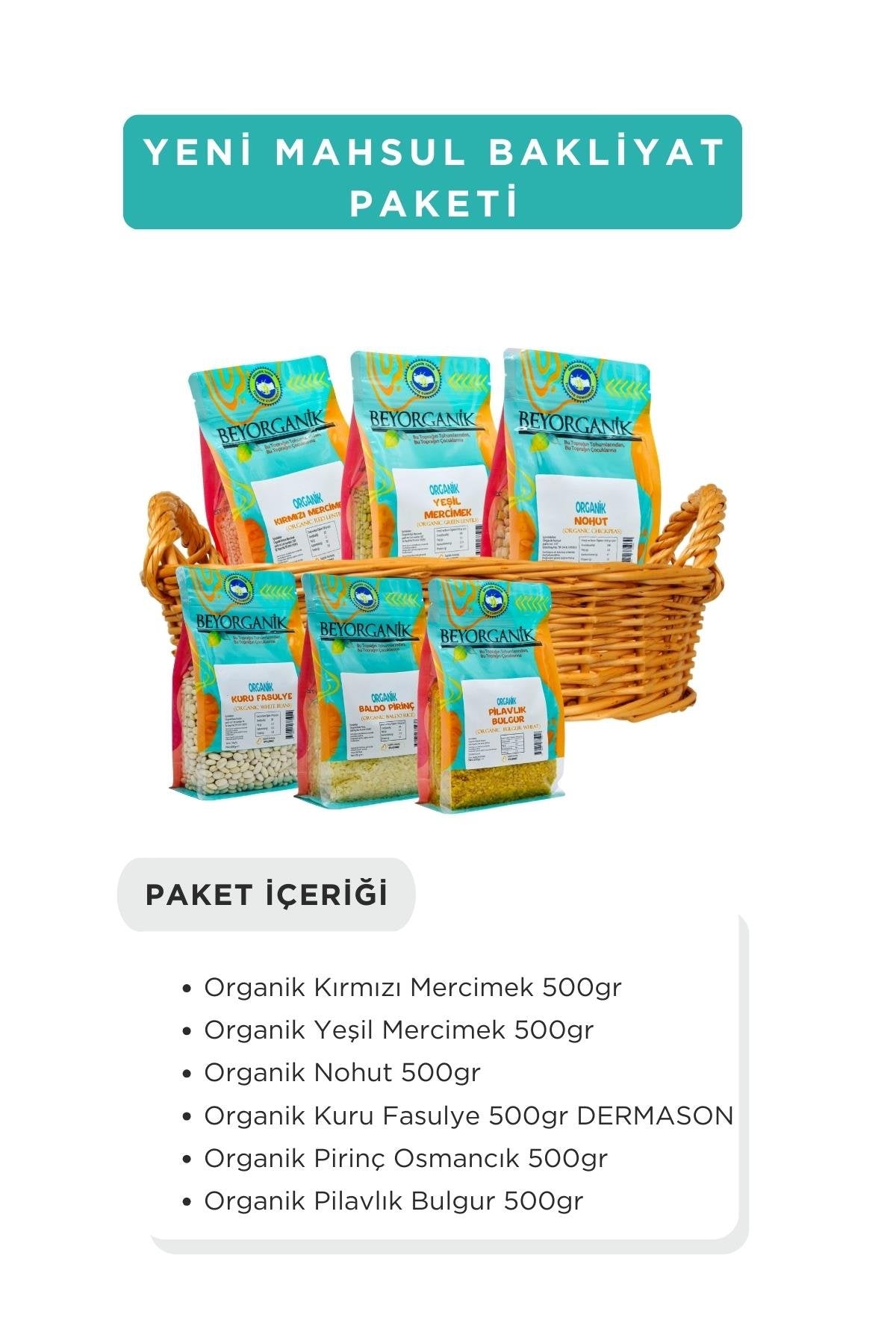 BEYORGANİK-Organik Yeni Mahsul Bakliyat Paketi-12 Adet